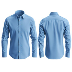 Elegant blue shirt mockup showcasing front and back design for stylish presentations, Elegant Blue Shirt Mockup   Front and Back Views on white background
