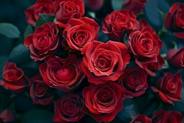 Fototapeta premium Beautiful bouquet of blossoming red roses creating a romantic and luxurious floral arrangement