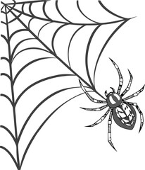 A creepy black arachnid on a web, a scary nature illustration of a poisonous spider perfect for Halloween designs