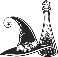 Vintage vector art illustration: black and white cartoon drawing of a man, an iconic silhouette design