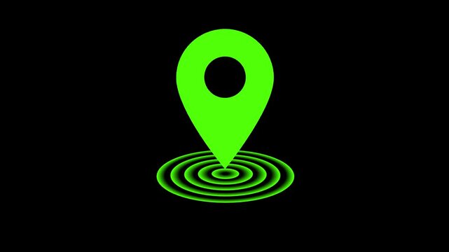 Looping animation GAPS location pointer animated Location tracker pin pointer with radio waves. Target place, fix place, location pointer icon. on the black background.