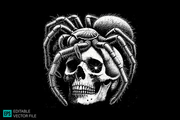 skull spider tattoo designs dark art scary creepy style tattoo illustration vector black and white background templates