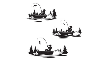 Fishing Boat Silhouette Set