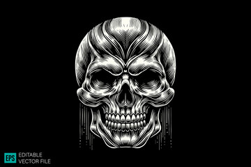 Skull dark art scary creepy style tattoo illustration vector black and white background templates