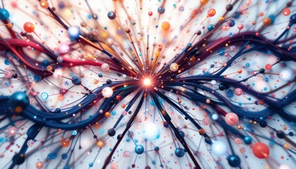 A vector illustration of vibrant network nodes with a straightforward, minimalistic style on a white backdrop. Simple lines in a vector drawing style—no gradients or shadows. The vector images 