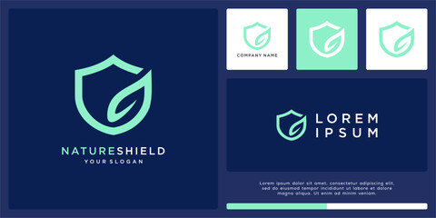 Naklejka premium Nature shield logo design with unique leaf