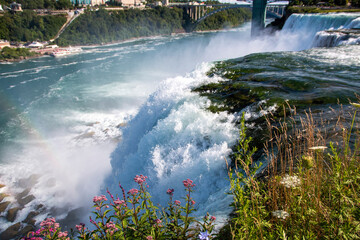 Powerfull Waterfall Cascading Into River at Niagara Falls