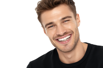 Man smiling perfect teeth shot on transparent background