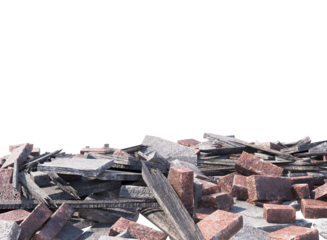 rubble brick wall and collapse building isolated