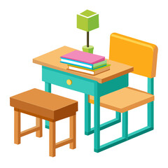 school desk with books