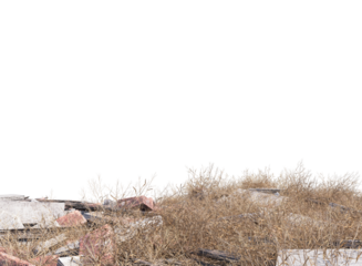rubble brick wall and collapse building and dry grass