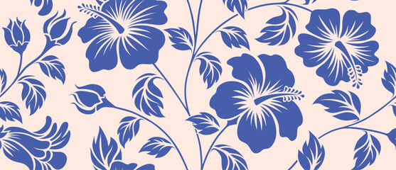Hibiscus flower Hawaiian tropical seamless pattern. nature floral abstract back ground. © andin