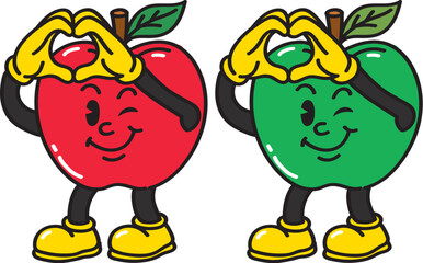 Cute Apple Character Mascot Set with Red and Green Apple Cartoon