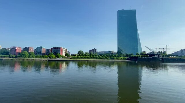 Frankfurt view across River Main waterfront ECB skyscraper cityscape Germany