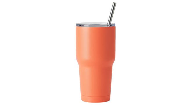 Coral Orange Insulated Tumbler With Straw For Cold Drinks And Hot Beverages On The Go