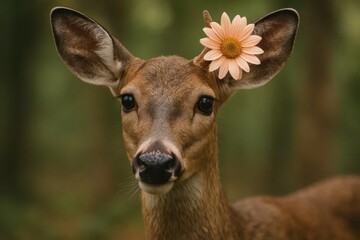 A Deer with a Blooming Daisy