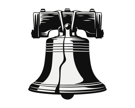 Classic american liberty bell silhouette a historical symbol of freedom and independence rendered in a striking black outline with potential for vibrant color fills