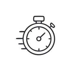 A stopwatch icon with motion lines, suggesting speed or urgency, isolated on a white background.