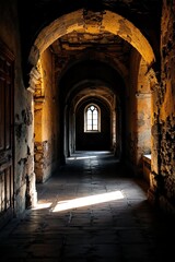 Fototapeta premium Ancient stone corridor arched hallway interior
