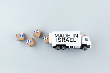 Truck and boxes with the inscription made in Israel.
