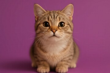Obraz premium A Tabby Cat's Gentle Eyes on a Purple Canvas
