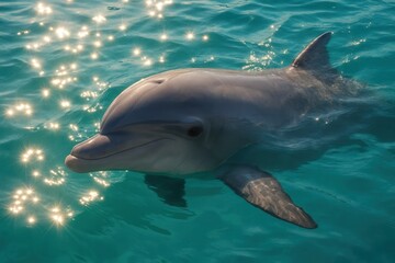 Obraz premium A Dolphin Dances in the Sunlit Waters