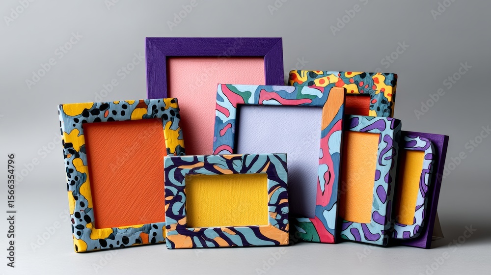 Aufkleber row of colorful frames with a variety of patterns and designs. the frames are arranged in a neat row