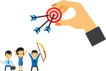 Business Team Targeting Success with Arrows Hitting Bullseye – Goal Achievement Concept Illustration