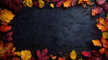 Autumn Leaves Frame Vibrant Fall Colors on Dark Background