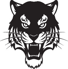 Roaring Tiger Head Vector Set – Fierce Black and White Wild Cat Silhouette, Aggressive Jungle Animal Face Clipart for Tattoo, Logo, Mascot, Design Projects