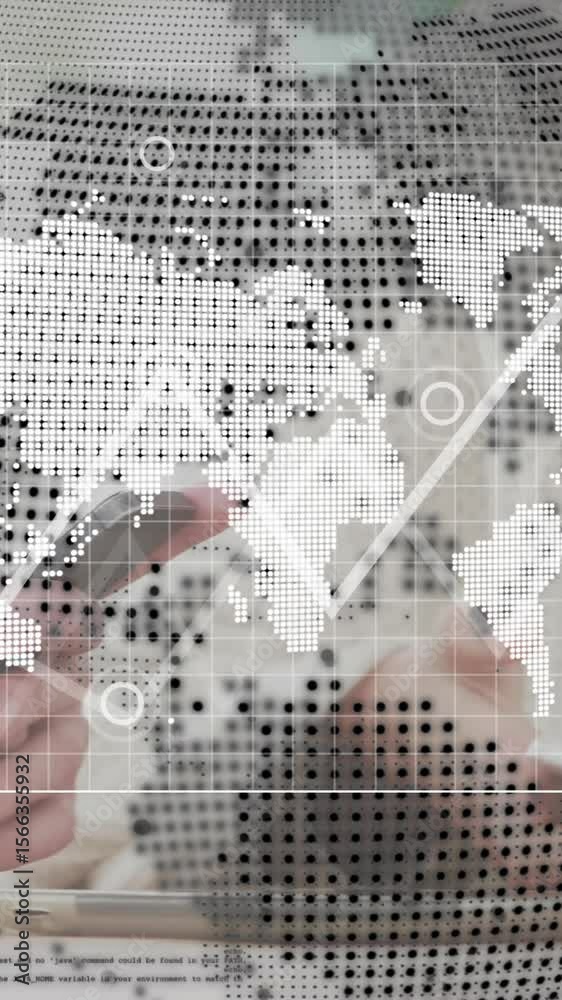 Wall mural animation of globe with data processing over caucasian women using smartphone