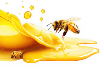 Honey bees collecting nectar isolated on transparent background