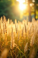 Golden Hay Field Sunlight Dapples, Serene Peaceful Landscape, Dreamy Nature Background, Swaying Stalks, Rural Farm Scene