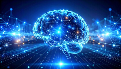 Obraz premium An Illuminated depiction of the human brain, with the addition of digital information