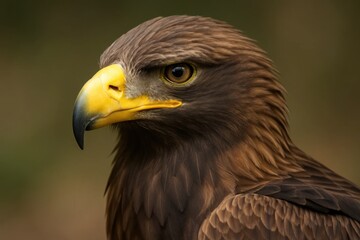 Obraz premium Portrait of a majestic brown hawk in sharp focus against a blurred natural backdrop
