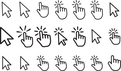 Mouse Cursor Click and Loading Icons – Pointer Symbols for UI and App – Black & White Vector on Transparent Background