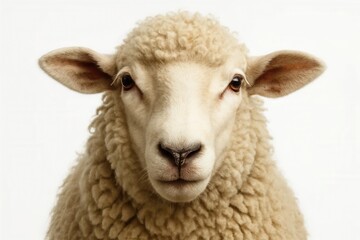 Close-up of a serene sheep with a gentle expression, set against a pristine white background