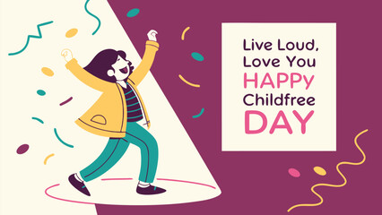 Joyful Cartoon Character Celebrating Childfree Day with Open Arms and Smile