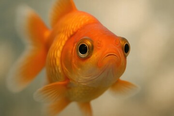 A close-up of a goldfish with a melancholic expression in its eyes