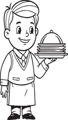 Cartoon Boys in Uniform Line Art – Waiter and Architect Character Set for Coloring, Kids Occupation Theme, Career Education, Fun Learning Job Illustration