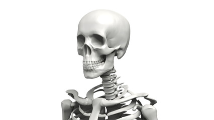 Bust up shot of Human body Skeleton, Anatomy bones Illustration. Transparent Background. 3d render image.