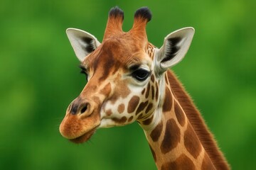 Obraz premium A serene gaze of a majestic giraffe against a verdant backdrop
