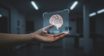 Brain Scan Hologram in Hand: Medical Technology Concept