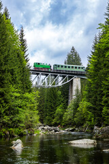 Vintage Train Crossing Bridge in Czechia Forest