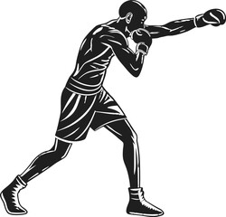 Fototapeta premium boxer throwing body shot punch black silhouette