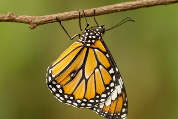 Naklejka premium A Monarch Butterfly Emerges from its Chrysalis