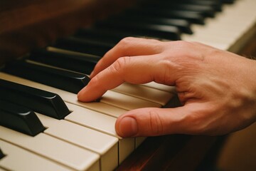 Fototapeta premium Fingers dance on the keys of a grand piano, capturing the essence of classical music