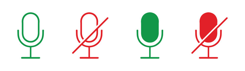 Speaker icon set. Mute and unmute volume signs , On and off mute buttons. Vector illustration.
