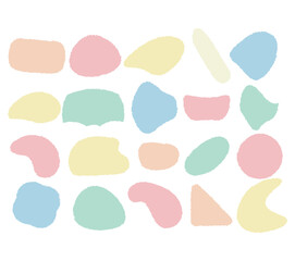  A playful set of pastel abstract blob shapes in soft colors. Ideal for modern design, scrapbooking, kids' graphics, branding, web decor, and creative minimalist projects.