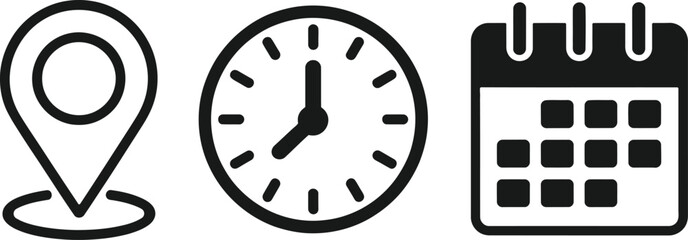 Location clock calendar icons time